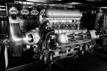 Antique aircraft engine in a museum