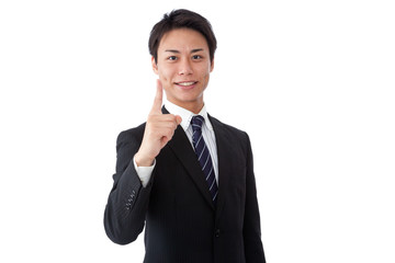 young businessman making a finger