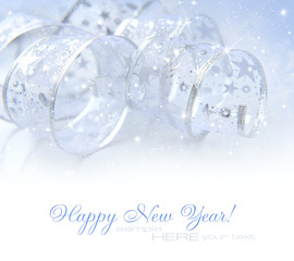 Christmas blue and silver decorations on festive background