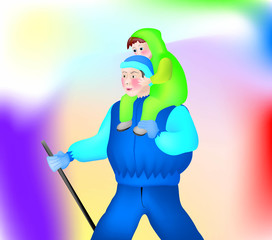 Vector faher with his child