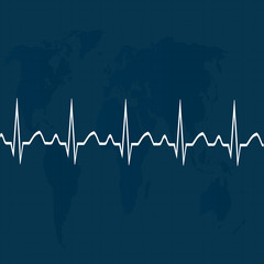 Heart pulse on map .