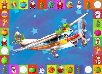 Poster Das fröhliche Weihnachtsflugzeug mit Rahmen © honeyflavour