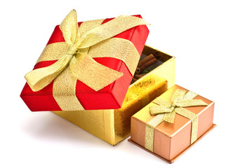 Festive gift boxes  isolated on white background