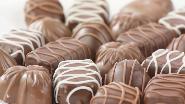 Assorted Chocolate pralines close up