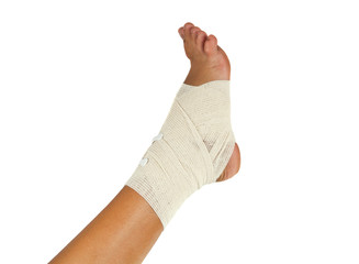 injured ankle with bandage