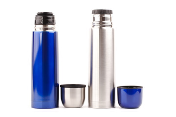 metal thermos isolated on white background