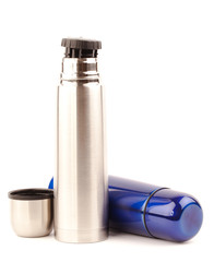 metal thermos isolated on white background