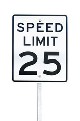 Speed limit 25 mph sign isolated on white background