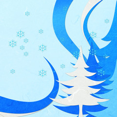 Rice paper cut  blue christmas abstact