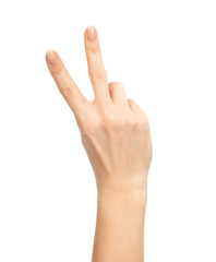 Hand with two fingers up in the peace or victory symbol