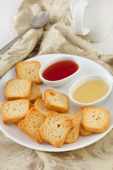 toasts with jam in bowls