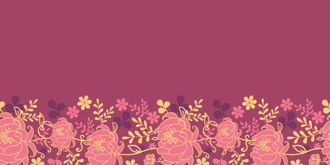 Vector red flowers and leaves elegant horizontal seamless