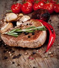 Delicious beef steak on wood