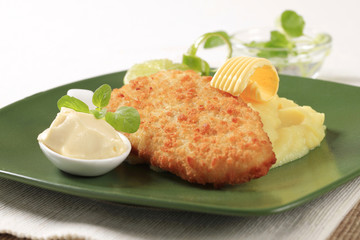 Fried fish and mashed potato