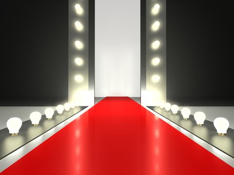 Empty red carpet, fashion runway illuminated