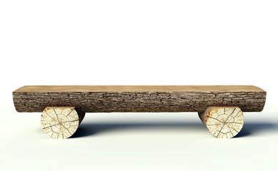 Wooden bench made of tree trunks