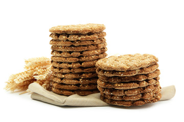 tasty crispbread and ears, isolated on white