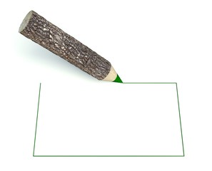 Wooden pencils with tree trunk, blank frame background