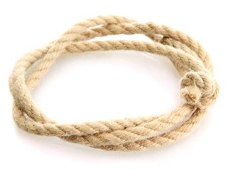 roll of rope with knot, isolated on white