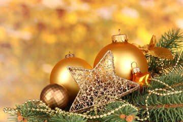 Christmas decoration on yellow background