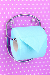Roll of toilet paper on  holder fixed to wall