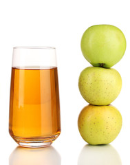 Useful apple juice with apples around isolated on white