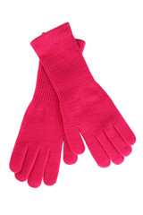 woman knitted gloves, isolated on white