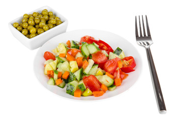 Healthy food on plate isolated on white