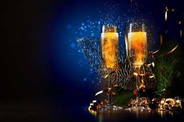 Glasses of champagne at new year party © Sergey Nivens