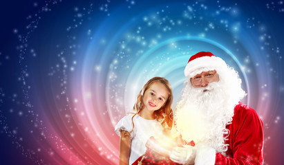 portrait of santa claus with a girl