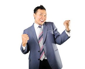 Successful businessman with arms up