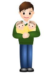 双子の赤ちゃんとパパ