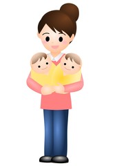 双子の赤ちゃんとママ