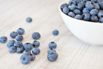 White bowl cup with fresh ripe blueberries
