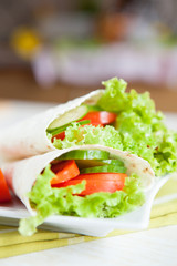 Mouthwatering Armenian lavash and fresh vegetables