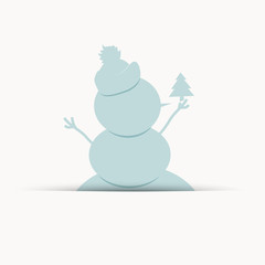 Happy snowman with christmas tree, postcard design