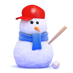 Snowman plays baseball in the snow