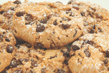 Chocolate chip cookies with fine sugar on top