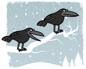 Crows sitting on the Tree (Winter Scenery)