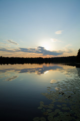 Sunset on the lake in a monastery in Raifa