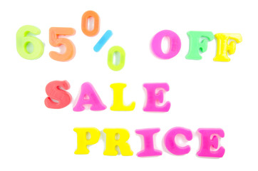 65% off sale price written in fridge magnets