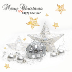 Golden and silver stars, ornaments and holiday decorations