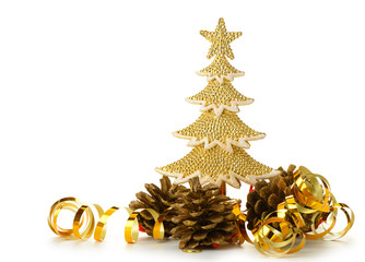 gold decorated Christmas trees and holiday object