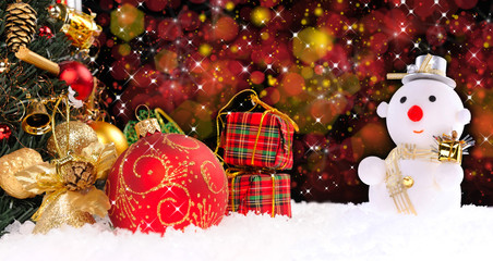 Fototapeta na wymiar Christmas holiday background with a snow man