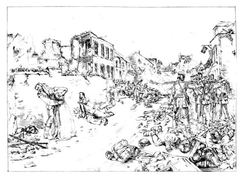 War Scene : Soldiers killing People - 19th century