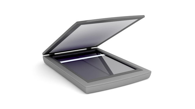 Flatbed scanner on white background