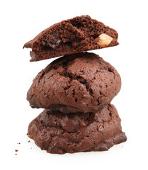chocolate cookies with macadamia nuts isolated on white