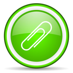 paper clip green glossy icon on white background