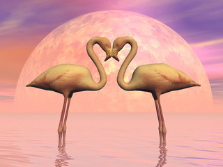 Fototapeta na wymiar Flamingo love - 3D render