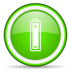 battery green glossy icon on white background